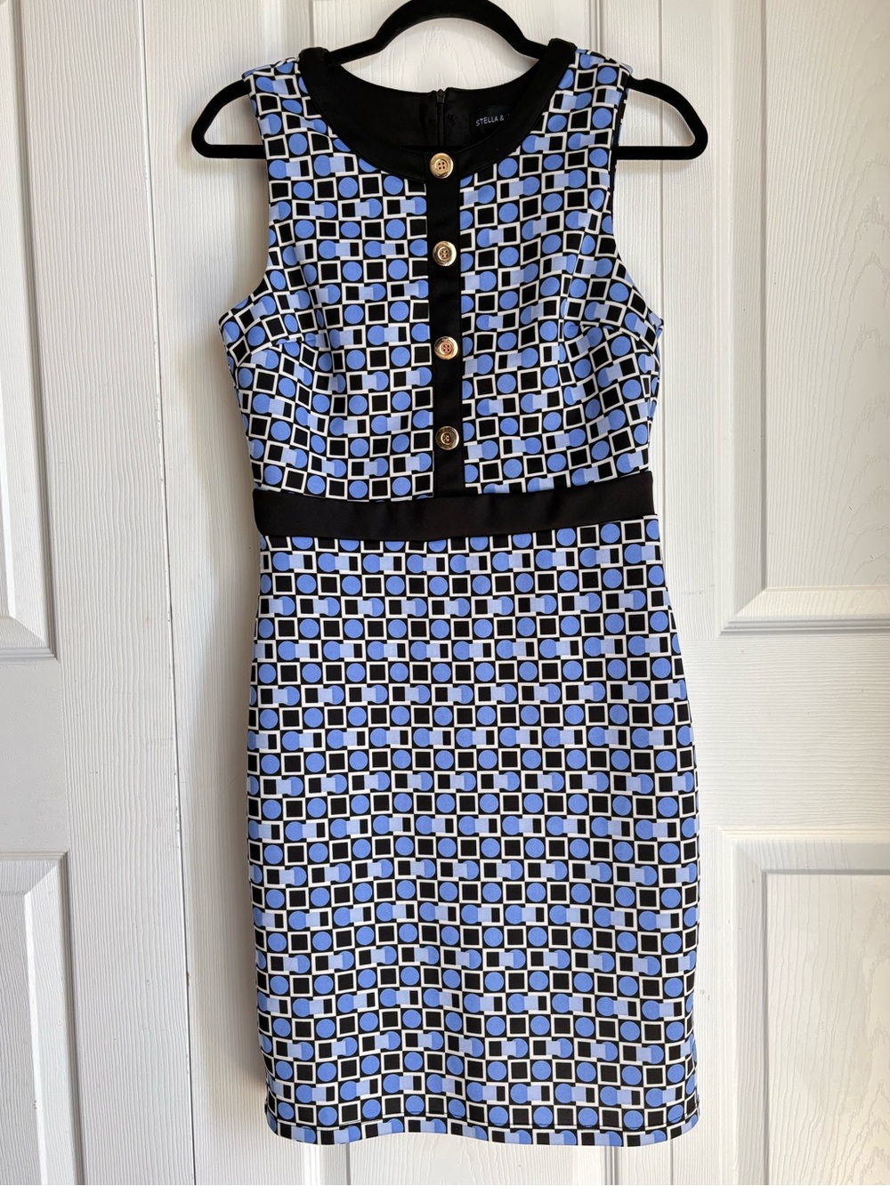 Stella & Julie Geometric Print Sheath Dress Retro Mod Office Workwear Size 10